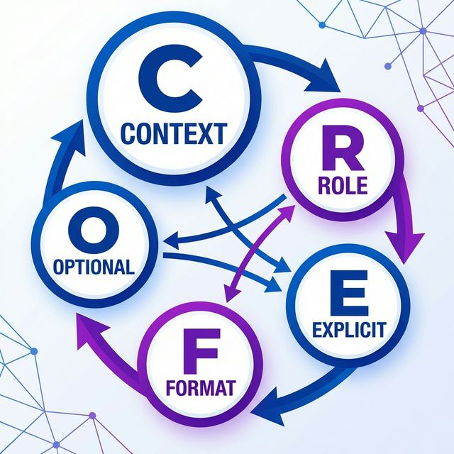Diagram of the CREFO Framework: Context, Role, Explicit, Format, Optional